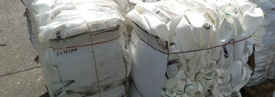 two bundles of plastic bottle waste