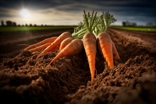 fresh carrots in a field