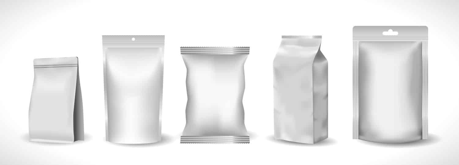 row of different types of stand up pouches