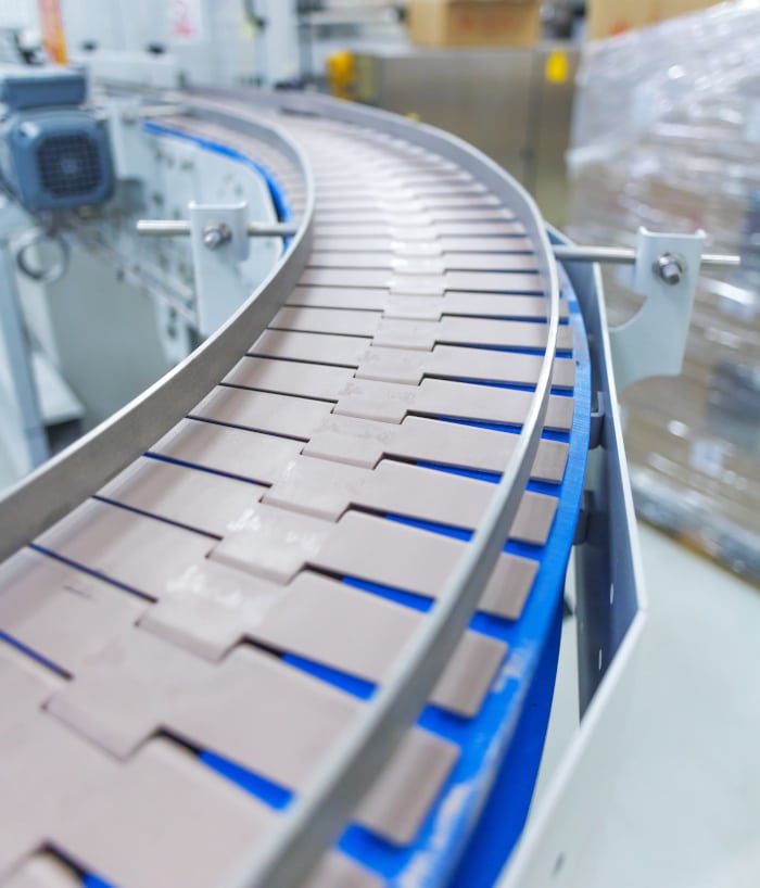 close up of a production line in a factory