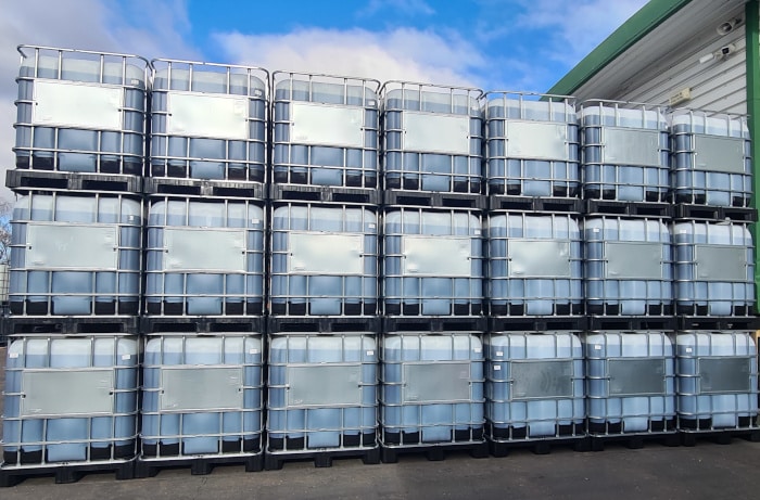 Stacks of IBCs outside the main Grotech building