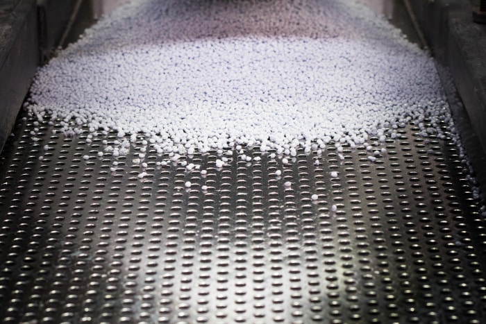 granules on a production line