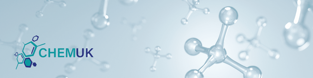 chemuk logo on a blue grey molecular background 